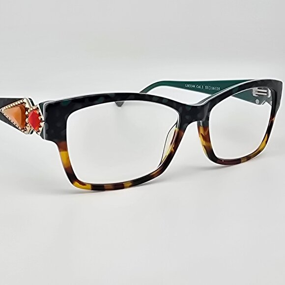 La Matta LM3144 Col. 3 Green Tortoise Eyeglasses Frame w/ Case Italy 53-16-135 - Picture 7 of 16